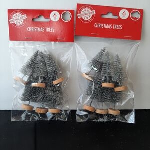 Bottlebrush Trees Christmas House Seasonal Collection Lot of 2 Silver Home Decor